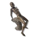 A CONTEMPORARY EROTIC BRONZE SCULPTURE, A SEATED NAKED FEMALE ON A TEXTURED PLINTH Unsigned. (approx