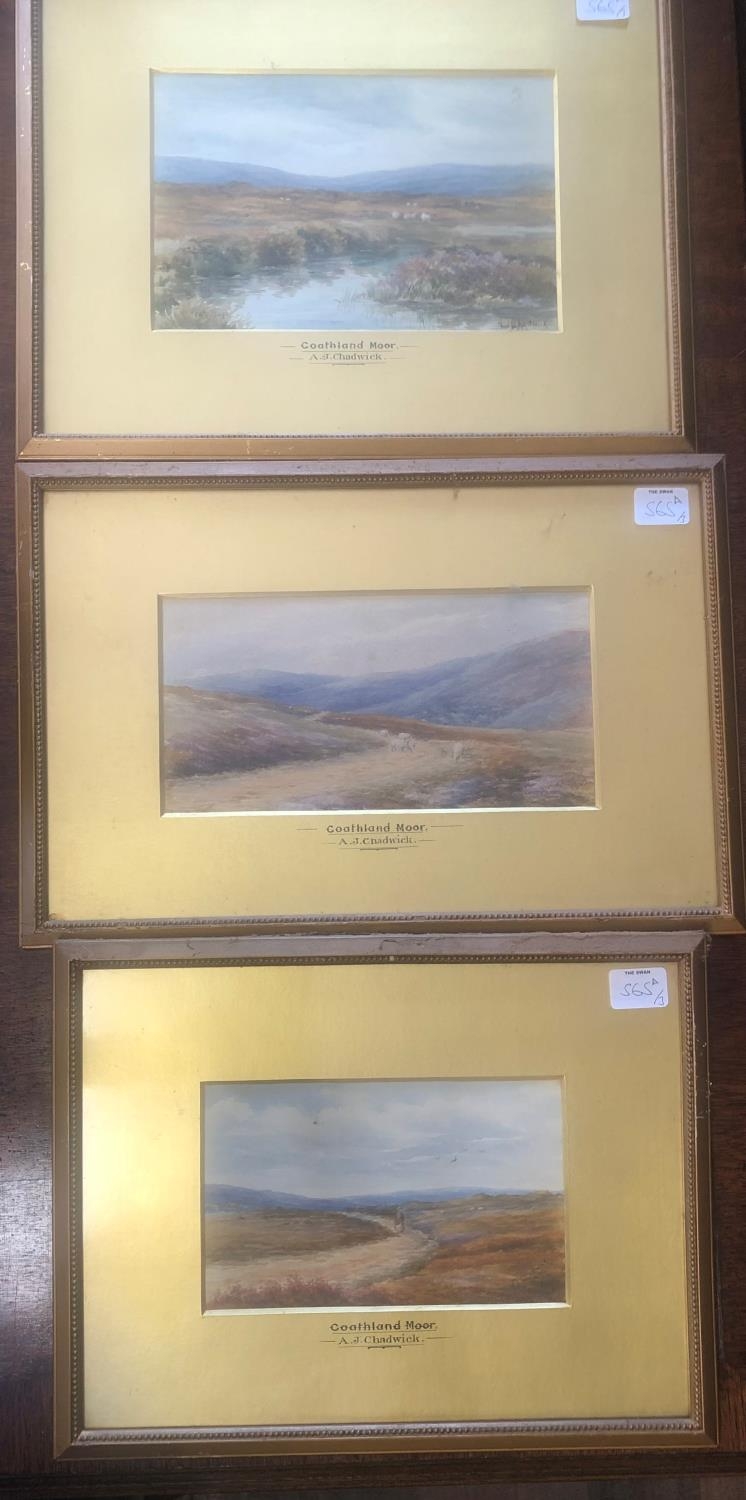 A.J. CHADWICK, AN EDWARDIAN BRITISH SCHOOL SET OF THREE WATERCOLOURS Views of Goathland Moor - Image 4 of 5