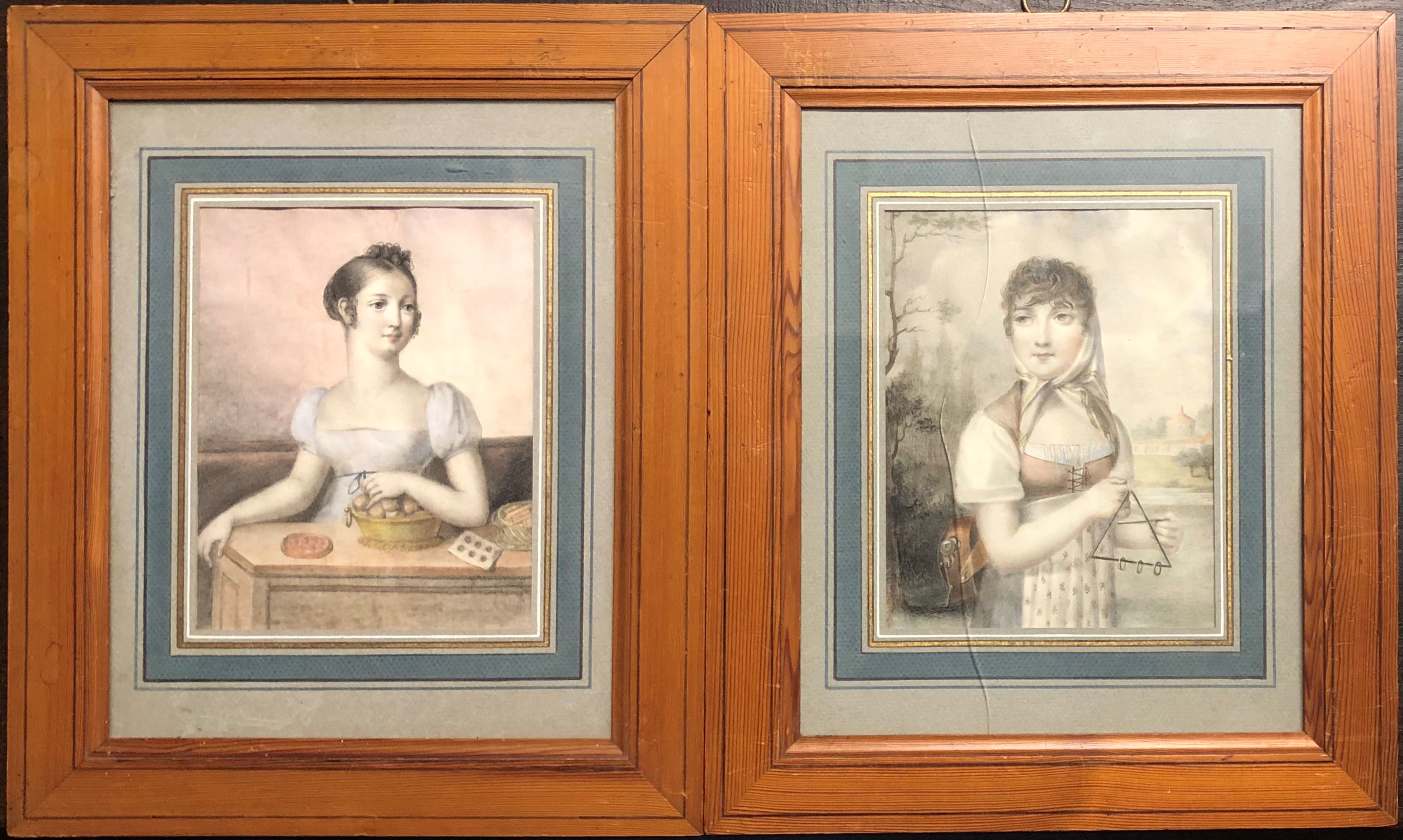 ATTRIBUTED TO MME G. BUSSET, FL 1806 - 1817, A PAIR OF FEMALE PASTEL PORTRAITS Bearing a Charla