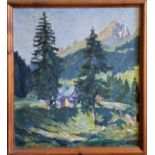 RAYMOND BUCHS, 1878 - 1958, A FRENCH OIL ON CANVAS Alpine landscape, with cottage, signed lower