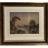 A LATE VICTORIAN ENGLISH SCHOOL WATERCOLOUR Classical ruins in river a landscape view, unsigned,