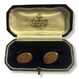 A PAIR OF EARLY 20TH CENTURY 9CT GOLD GENT’S OVAL CUFFLINKS With engraved decoration, in original