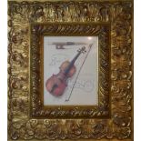 A COLLECTION OF SEVEN MODERN MUSICAL INSTRUMENT PRINTS IN GILT FRAMES Including violin, harp and a