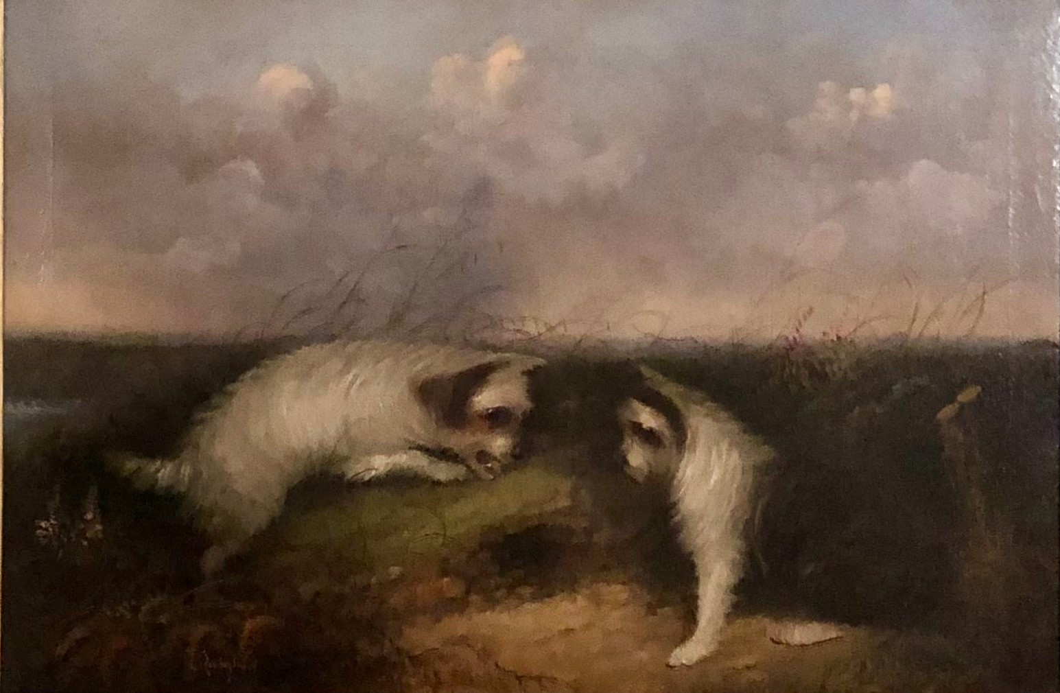 J. LANGLOIS, B. 1855, OIL ON CANVAS Terriers hunting, signed, gilt framed. (97cm x 71cm including