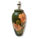 A LARGE ORIGINAL WALTER MOORCROFT POTTERY BALUSTER LAMP BASE Hibiscus pattern, tubelined with