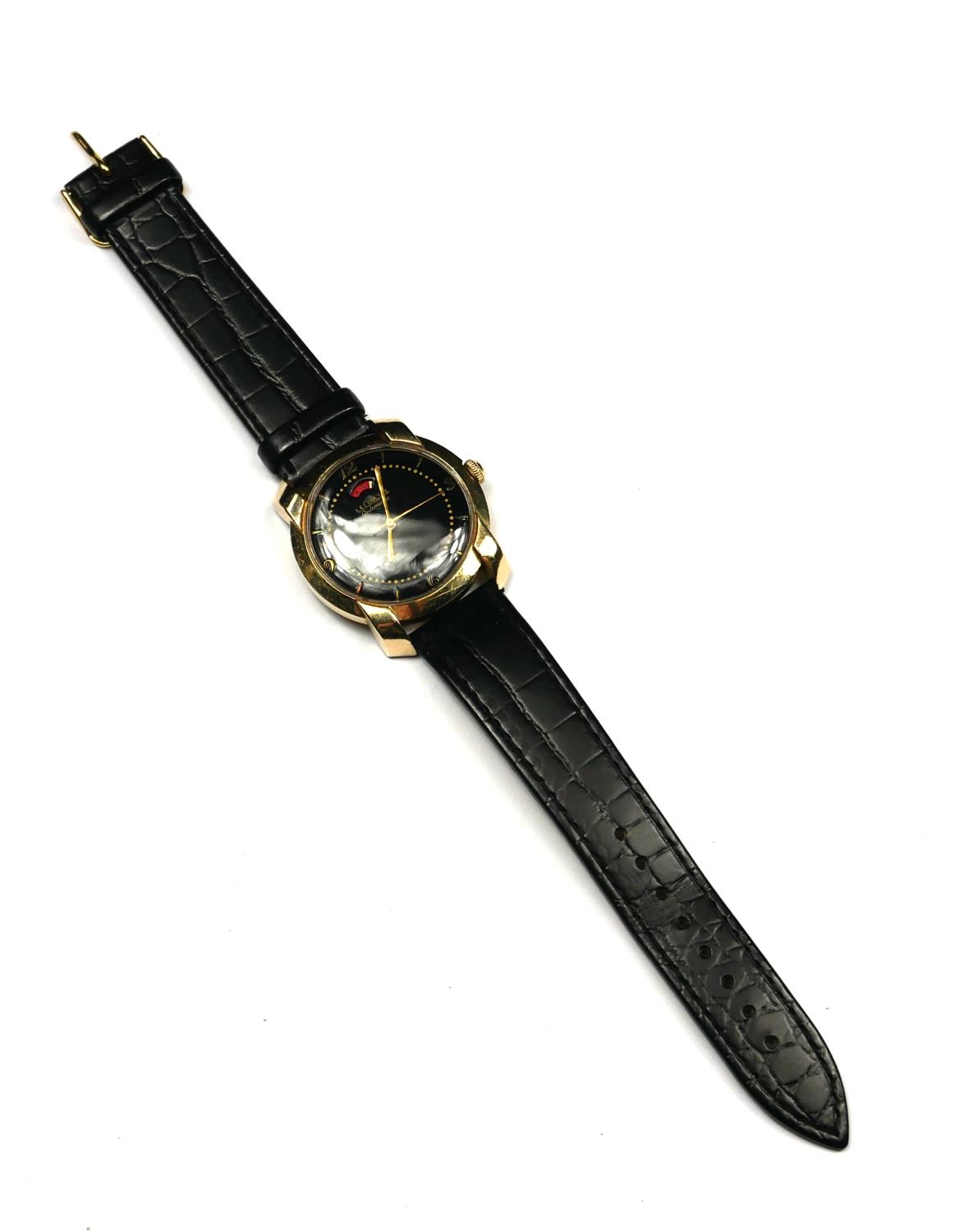 JAEGER LECOULTRE, A VINTAGE 10K GOLD FILLED AUTOMATIC GENT’S WRISTWATCH Having a black tone dial