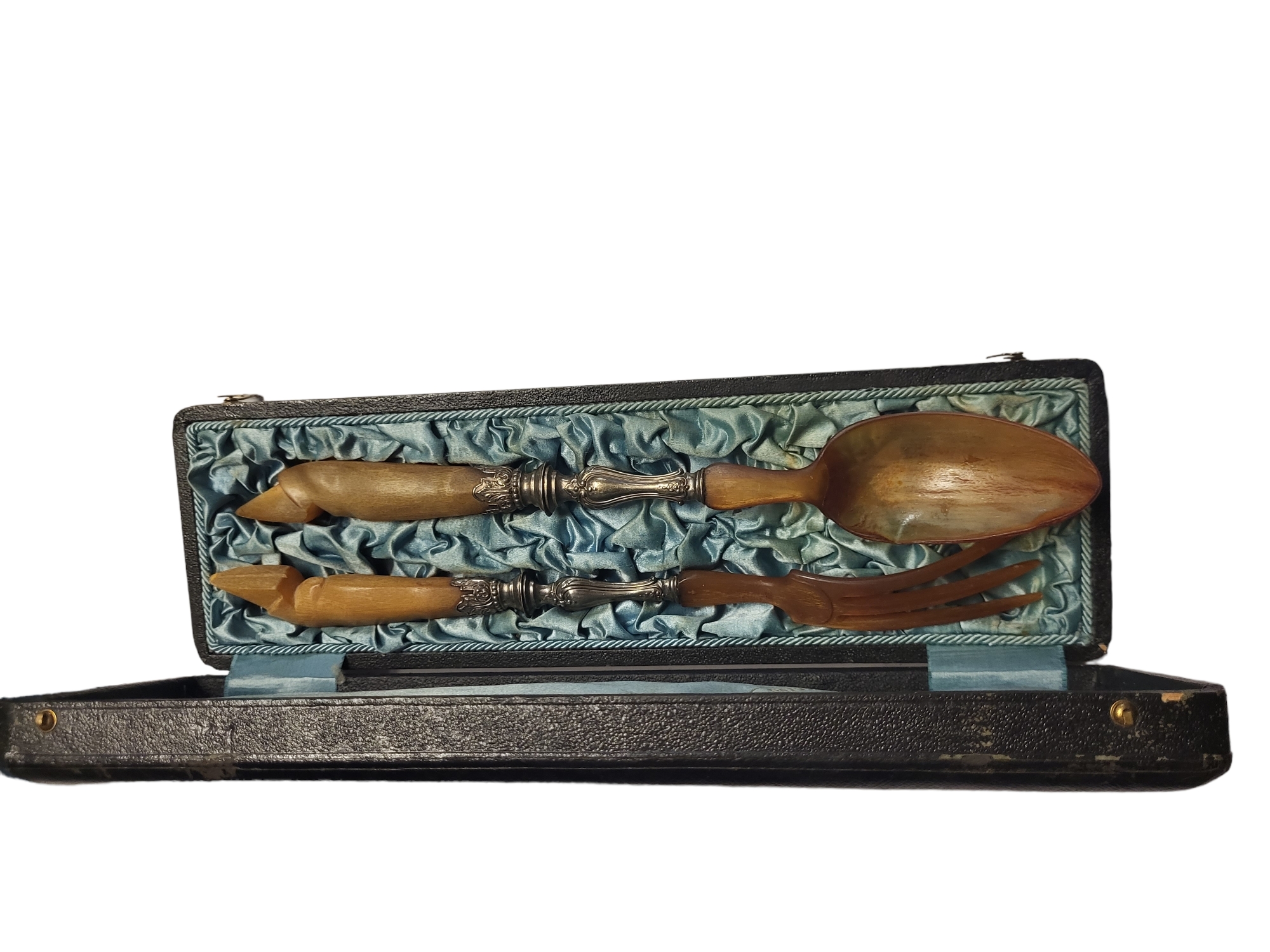 A COLLECTION OF 19TH CENTURY FRENCH SILVER CUTLERY Comprising a carving set with a chimera finial - Image 2 of 3