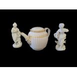 A PAIR OF EARLY 19TH CENTURY DERBY BLANC DE CHINE PORCELAIN FIGURES Female characters wearing period