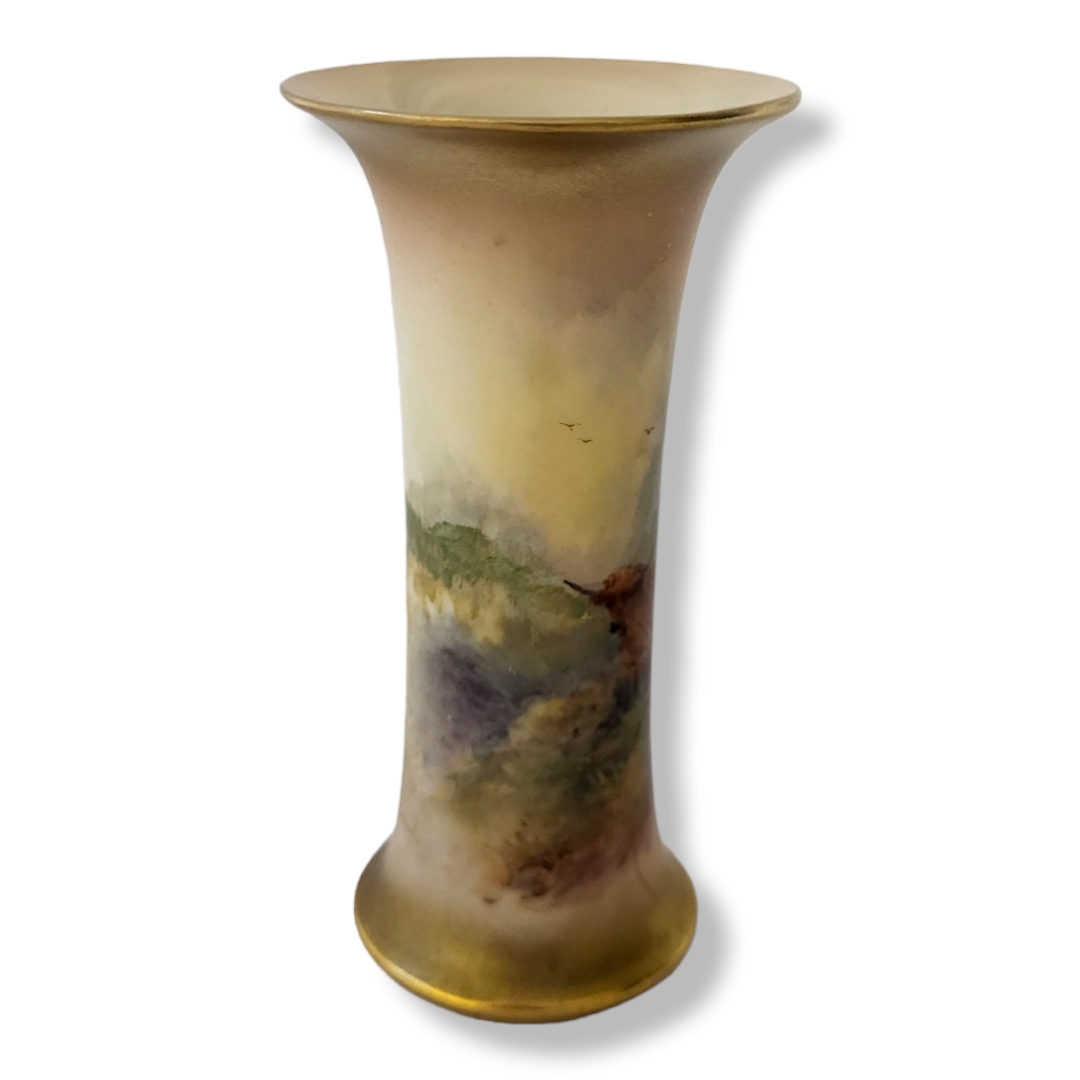 HARRY STINTON FOR ROYAL WORCESTER, A LATE 19TH CENTURY BONE CHINA CYLINDRICAL SPILL VASE, CIRCA 1897 - Image 3 of 5