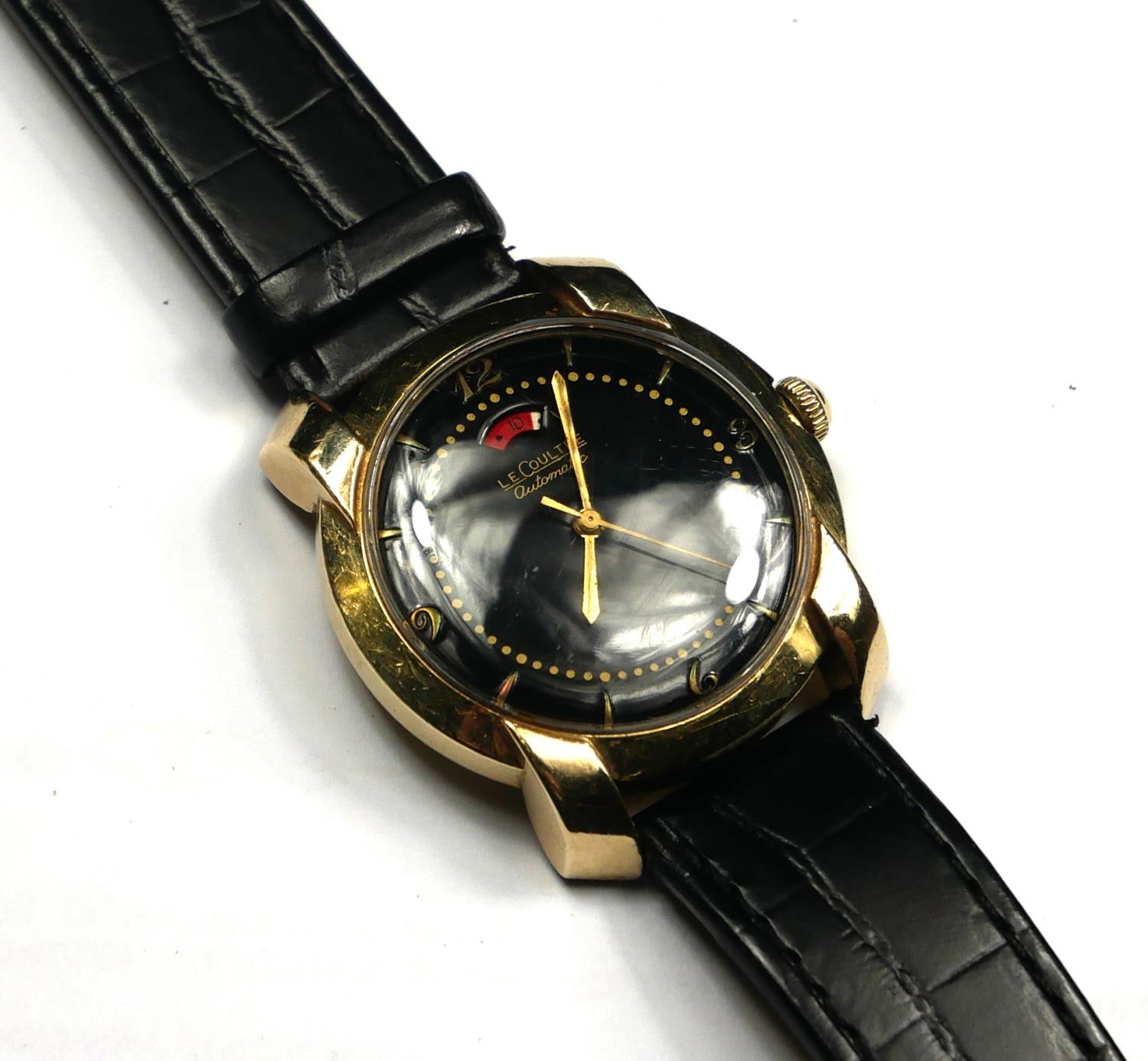 JAEGER LECOULTRE, A VINTAGE 10K GOLD FILLED AUTOMATIC GENT’S WRISTWATCH Having a black tone dial - Image 2 of 3