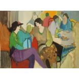 ITZCHAK TARKAY, 1935 - 2012, A LARGE SIGNED SILKSCREEN PRINT Titled ‘Afternoon Chat’, limited