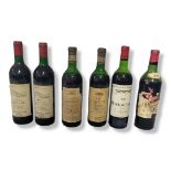 A COLLECTION OF SIX VINTAGE BOTTLES OF RED WINE Comprising two bottles of 1966 Château Vieux Moulin,