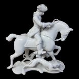 NYMPHENBURG, AN EARLY 20TH CENTURY BLANC DE CHINE PORCELAIN MODEL, HUNTSMAN ON HORSEBACK In 18th