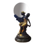 AFTER ERTE OF PARIS, AN ART DECO STYLE GILDED BRONZE METAMORPHOSIS FIGURAL TABLE MIRROR MODELLED