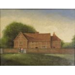 A LATE 18TH/EARLY 19TH CENTURY 'NAIVE' OIL ON CANVAS LANDSCAPE Featuring a couple wearing period