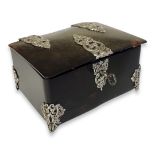 A VICTORIAN SILVER AND TORTOISESHELL RECTANGULAR JEWELLERY CASKET With applied scrolled and