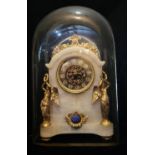 A LATE 19TH CENTURY LOUIS XVI STYLE ONYX BOUDOIR MANTEL CLOCK/TIMEPIECE With glass dome, a French
