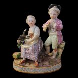 MEISSEN, A FINE MID 19TH CENTURY PORCELAIN GROUP OF YOUNG HARVESTERS Modelled as a country girl