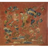 A FINE 19TH CENTURY CHINESE EMBROIDERY PANEL OF ALLEGORICAL FIGURE Embroidered and worked in silk