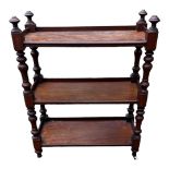 A VICTORIAN MAHOGANY THREE TIER BUFFET With square and turned supports. (90cm x 46cm x 110cm)