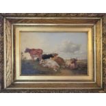AFTER THOMAS SYDNEY COOPER, 1803 - 1903, OIL ON BOARD Landscape, small herd of recumbent cattle,