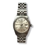 ROLEX, DATEJUST, A VINTAGE STAINLESS STEEL GENTS WRISTWATCH Having a silver tone dial and calendar