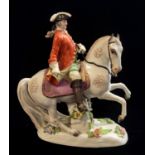 MEISSEN, A HARD PASTE PORCELAIN MODEL OF PRUSSIAN CAVALRY MILITARY OFFICER ON HORSEBACK, CIRCA