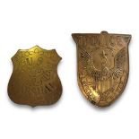 A VINTAGE AMERICAN BRASS POLICE BADGE/SHIELD Having a winged eagle with stars and stripes flag