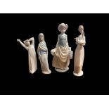 LLADRO, PORCELAIN FIGURE OF A YOUNG MADONNA Together with a Lladro girl holding a lamb and another