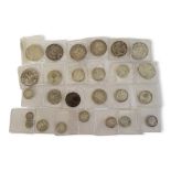A MIXED COLLECTION OF OVER SIXTY VARIOUS COINS Including twenty Queen Victoria Shilling coins, dated