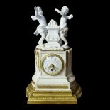 LEROY PARIS, A 19TH CENTURY ORMOLU AND PARIAN LADIES TABLE CLOCK Figured with cherubs above a