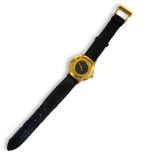 FENDI, A VINTAGE 18CT GOLD PLATED LADIES’ WRISTWATCH Having a black tone dial and black leather