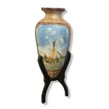 A LATE 19TH CENTURY CONTINENTAL EARTHENWARE SAILING YACHT AMPHORA FORM VASE, CIRCA 1900 Polychrome