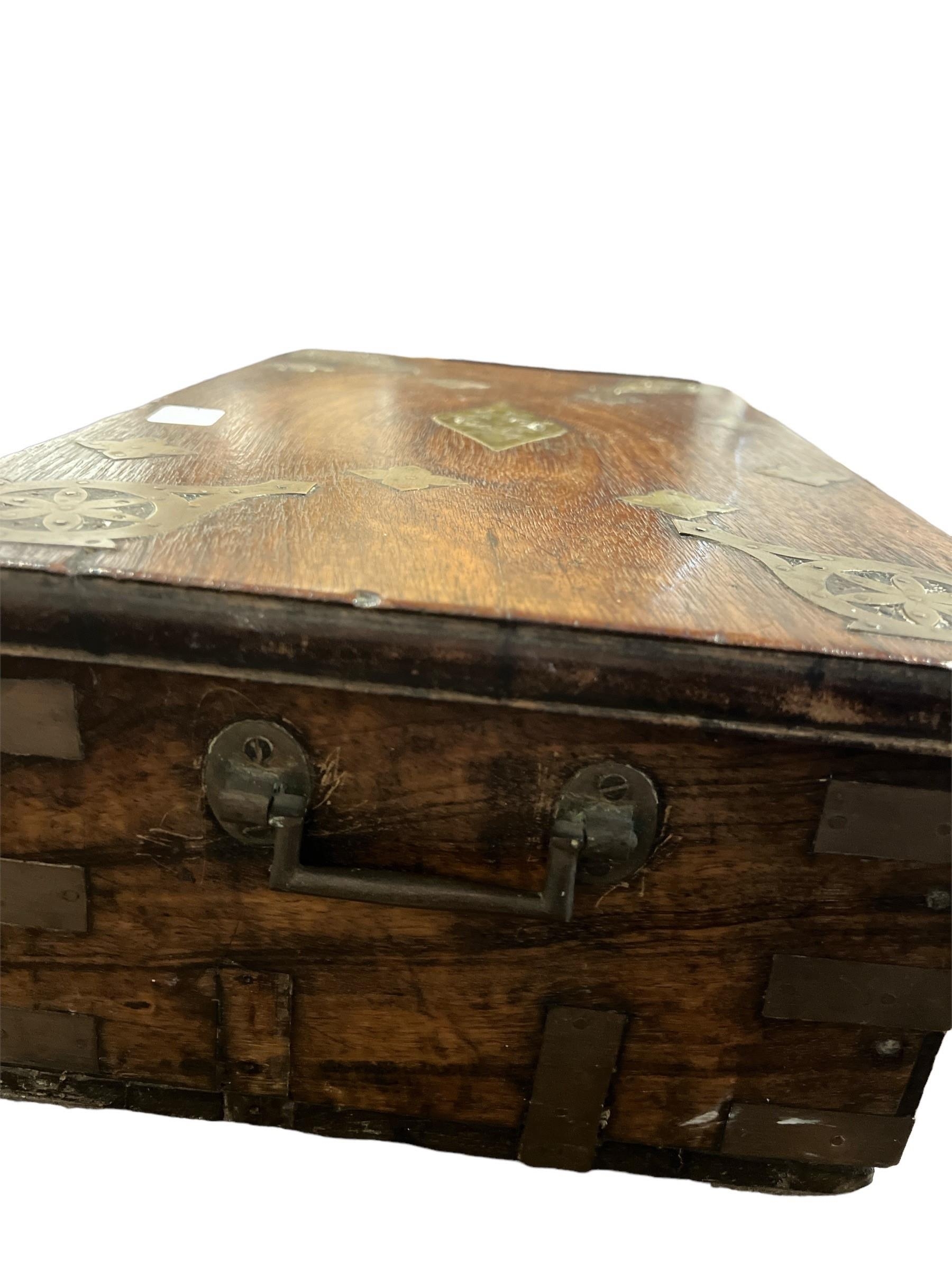 A 19TH CENTURY COLONIAL HARDWOOD AND BRASS BOUND DOCUMENT WRITING BOX With fitted interior. - Image 3 of 4
