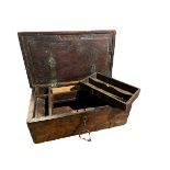A 19TH CENTURY COLONIAL HARDWOOD AND BRASS BOUND DOCUMENT WRITING BOX With fitted interior.