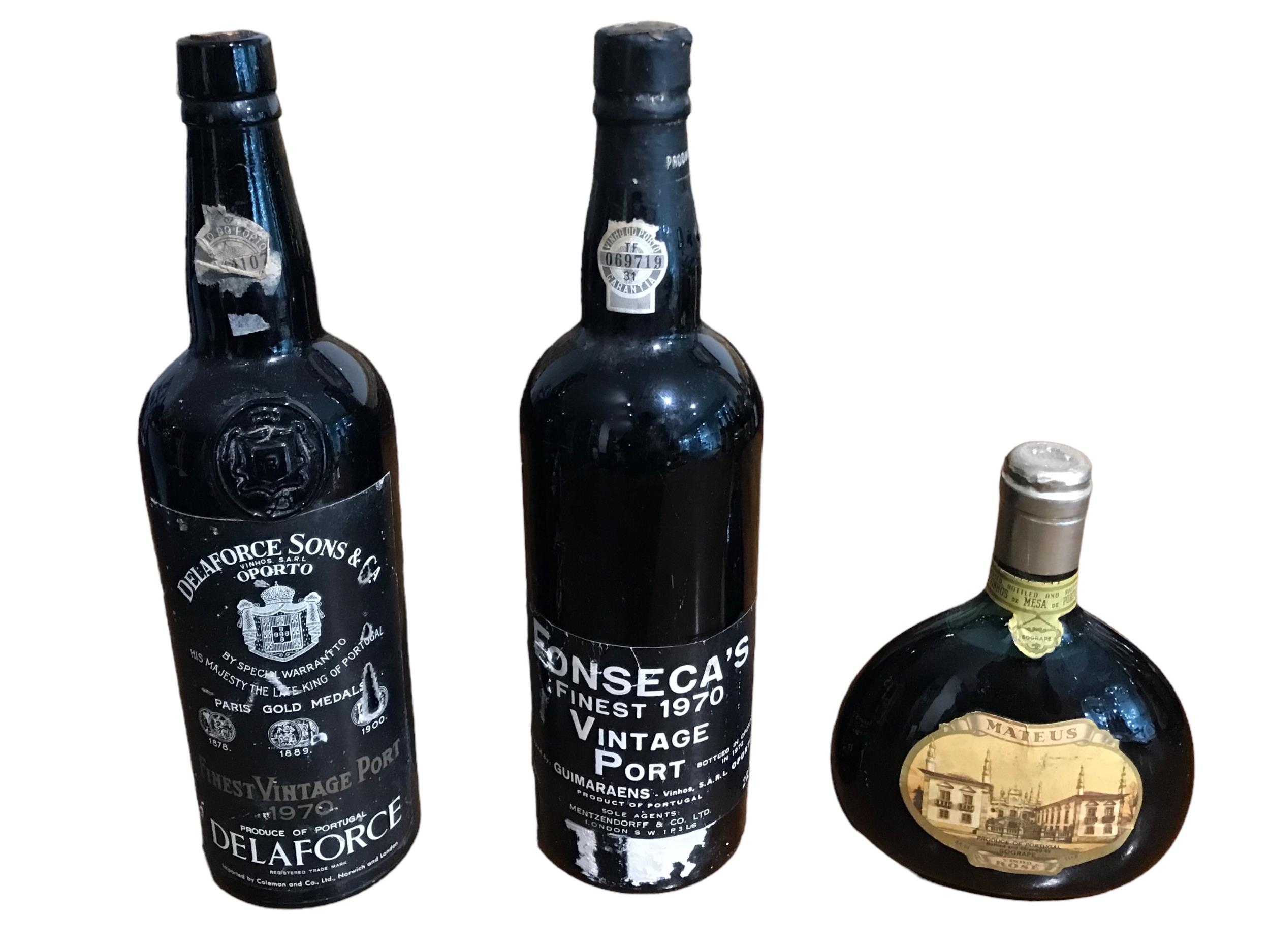 FONSECA’S FINEST 1970 VINTAGE PORT, TOGETHER WITH A DELAFORCE SONS & CO. VINTAGE PORT AND MATEUS