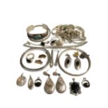 A COLLECTION OF VINTAGE AND CONTEMPORARY SILVER JEWELLERY AND OTHERS Comprising bangles, earrings,
