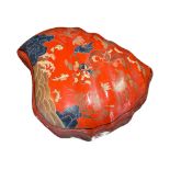 A LARGE LATE 19TH/EARLY 20TH CENTURY JAPANESE LACQUERED SHELL FORM BOX Hand painted with a rocky