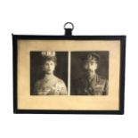 A FRAMED WWI 1914 CHRISTMAS CARD SIGNED FROM KING GEORGE V AND QUEEN MARY Front set with a picture