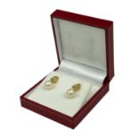 A PAIR 9CT YELLOW GOLD ROUND FRESHWATER PEARL AND DIAMOND DROP EARRINGS. (Approx Diamonds 0.05ct)