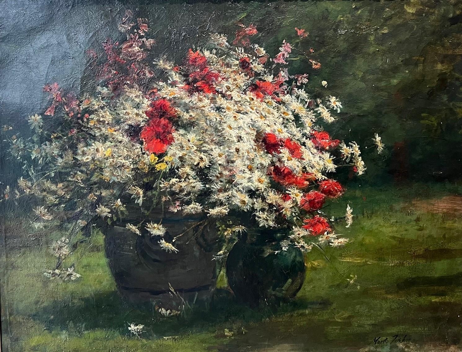 WILLIAM MARK FISHER, R.A., AMERICAN/BRITISH, 1841 - 1923, LARGE OIL ON CANVAS Still life, flowers,