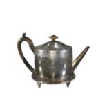 HENRY CHAWNER, A GEORGE III SILVER TEAPOT AND STAND, HALLMARKED LONDON 1794 Having a wooden finial