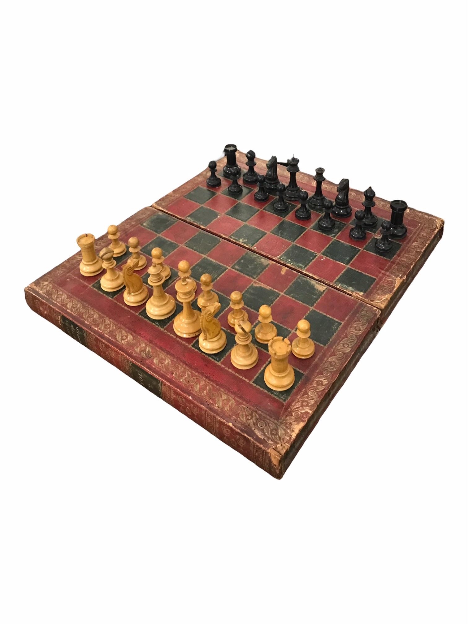 JAQUES OF LONDON, AN EARLY 20TH CENTURY CARVED WOODEN CHESS SET Housed in a novelty book chess - Image 2 of 5