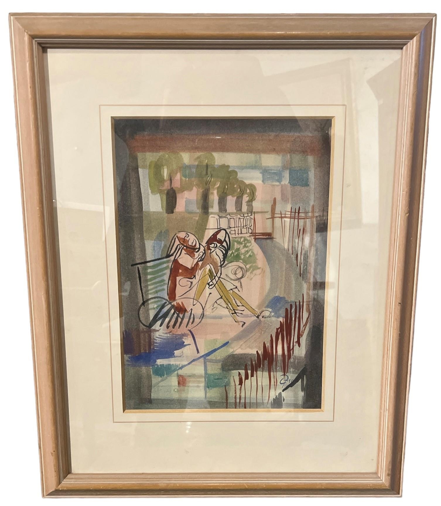 CLIFFORD FISHWICK, BRITISH, 1923 - 1997), WATERCOLOUR ON PAPER Titled ‘Girls In The Park’, - Image 2 of 5