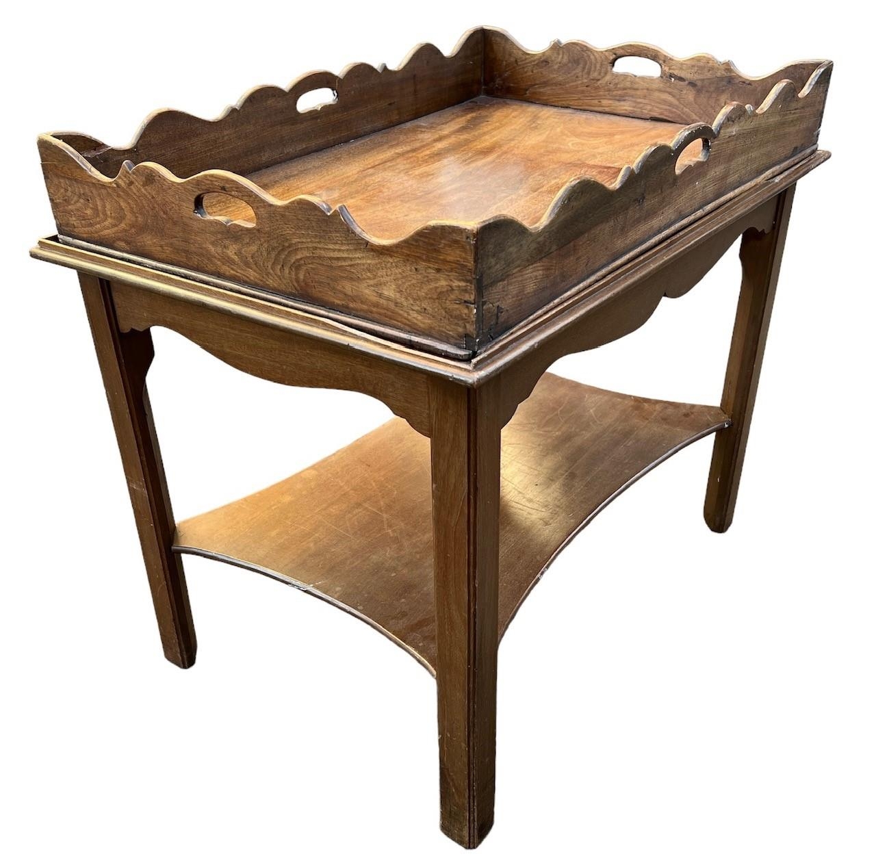 A 19TH CENTURY MAHOGANY BUTLER’S TRAY ON STAND Having shaped sides and pierced handles, raised on - Image 3 of 5