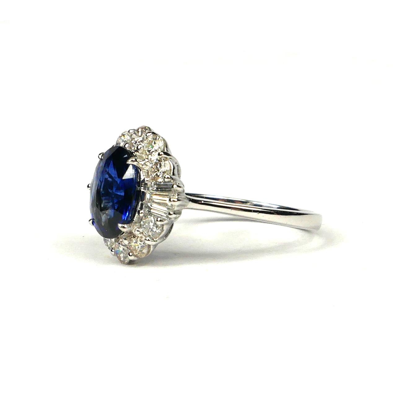 AN 18CT WHITE GOLD OVAL SAPPHIRE AND DIAMOND CLUSTER RING with WGI Certificate (Sapphire 2.83ct. - Image 2 of 3