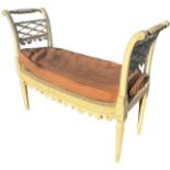 AN EARLY 19TH CENTURY REGENCY PERIOD PAINTED AND CARVED WOOD WINDOW SEAT The ends with pierced