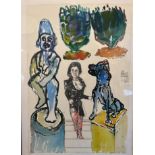 JOHN BRATBY, R.A., 1928 - 1992, WATERCOLOUR, PENCIL AND CRAYON Semi nude figure walking down