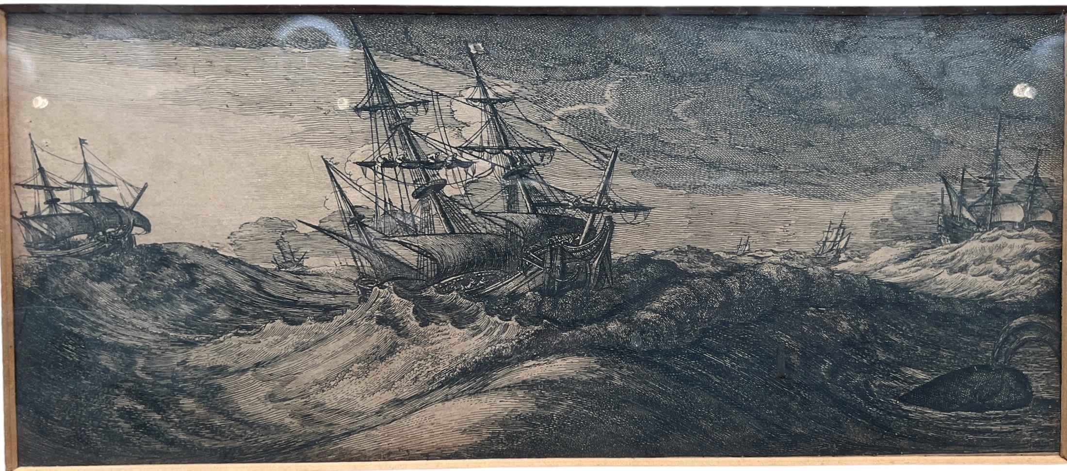 WENCESLAUS HOLLAR, BOHEMIAN, 1607 - 1677, A SET OF THREE 17TH CENTURY ETCHINGS Seascape with - Image 4 of 10