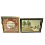 A PAIR OF LATE GEORGIAN WOOLWORK PICTURES To include a partial river scene, boat, onshore